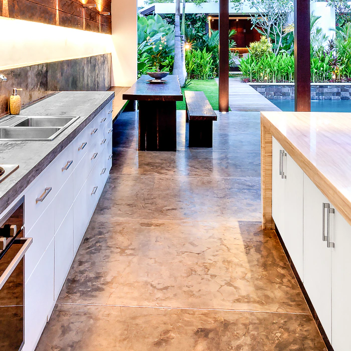 stained concrete in an outdoor kitchen menan id